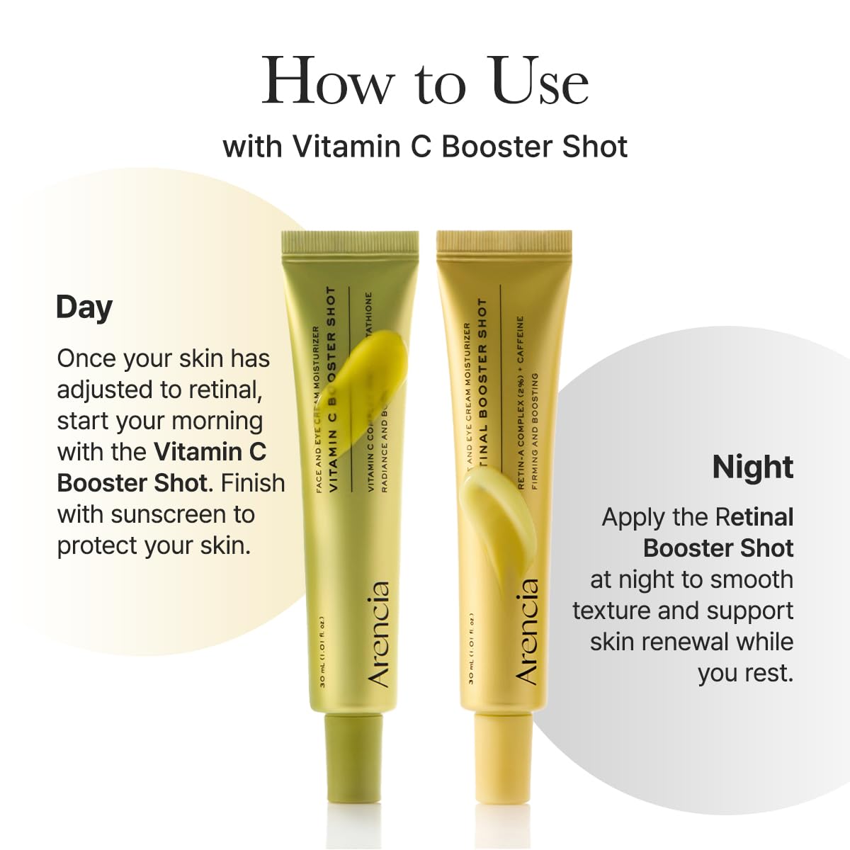 For DARK Spots and Tightening large pores, wrinkles and fine lines. (Arencia Retinal Serum + Arencia Vitamin C Serum)